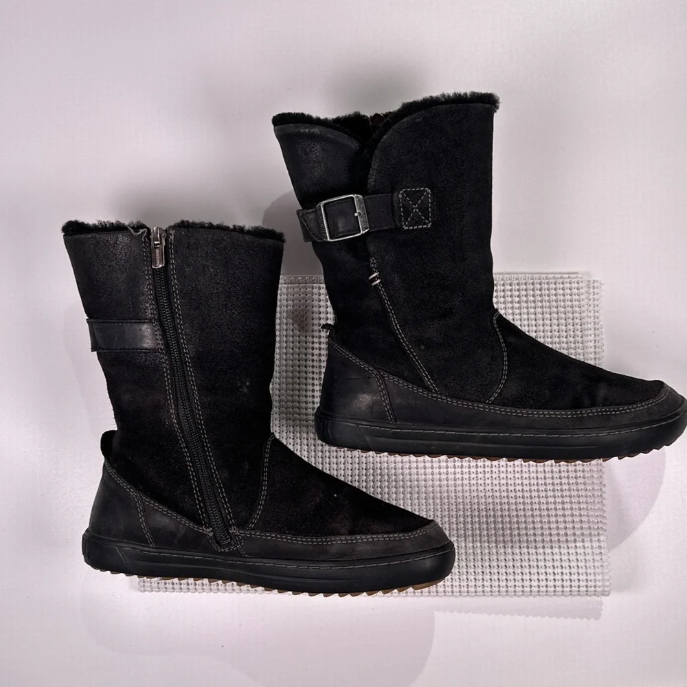 Birkenstock 36 Comfort Bakki Shearling Winter Boots Black Zip Buckle